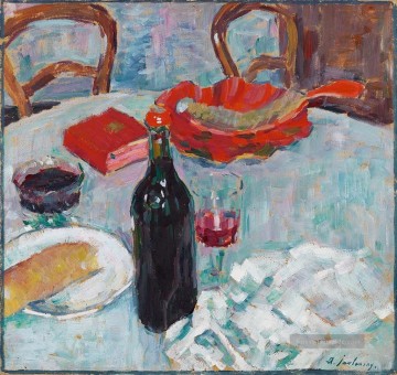 stilleben mit weinflasche 1904 Alexej von Jawlensky impressionistisches Stillleben Ölgemälde
